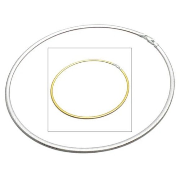 STERLING SILVER DOMED REVERSIBLE GOLD AND SILVER OMEGA NECKLACE 3MM - Picture 1 of 4